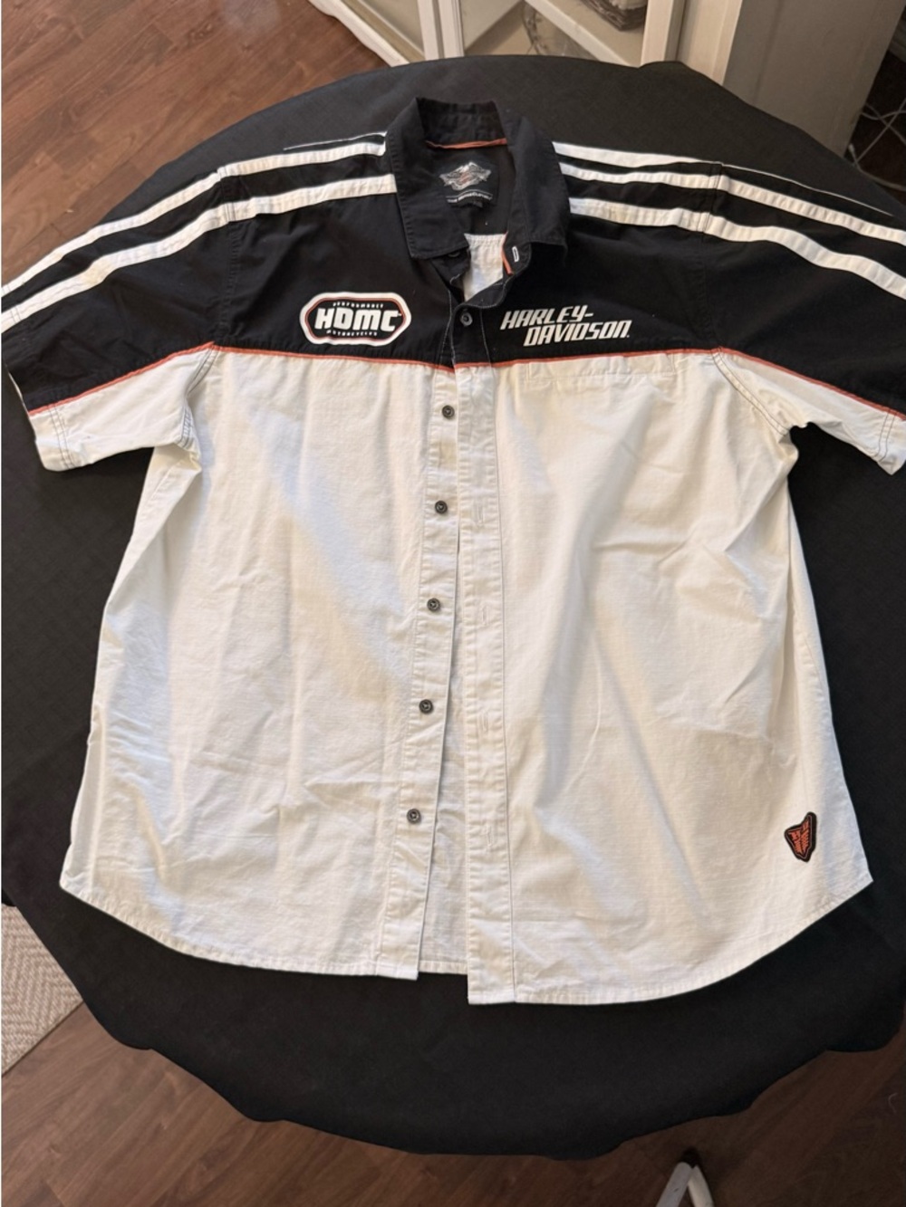 Harley-Davidson Black & White Short-Sleeve Button-Up Racing Shirt